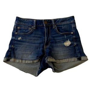 American Eagle Distressed Cuffed Jean Shorts Size 6 Super Stretch